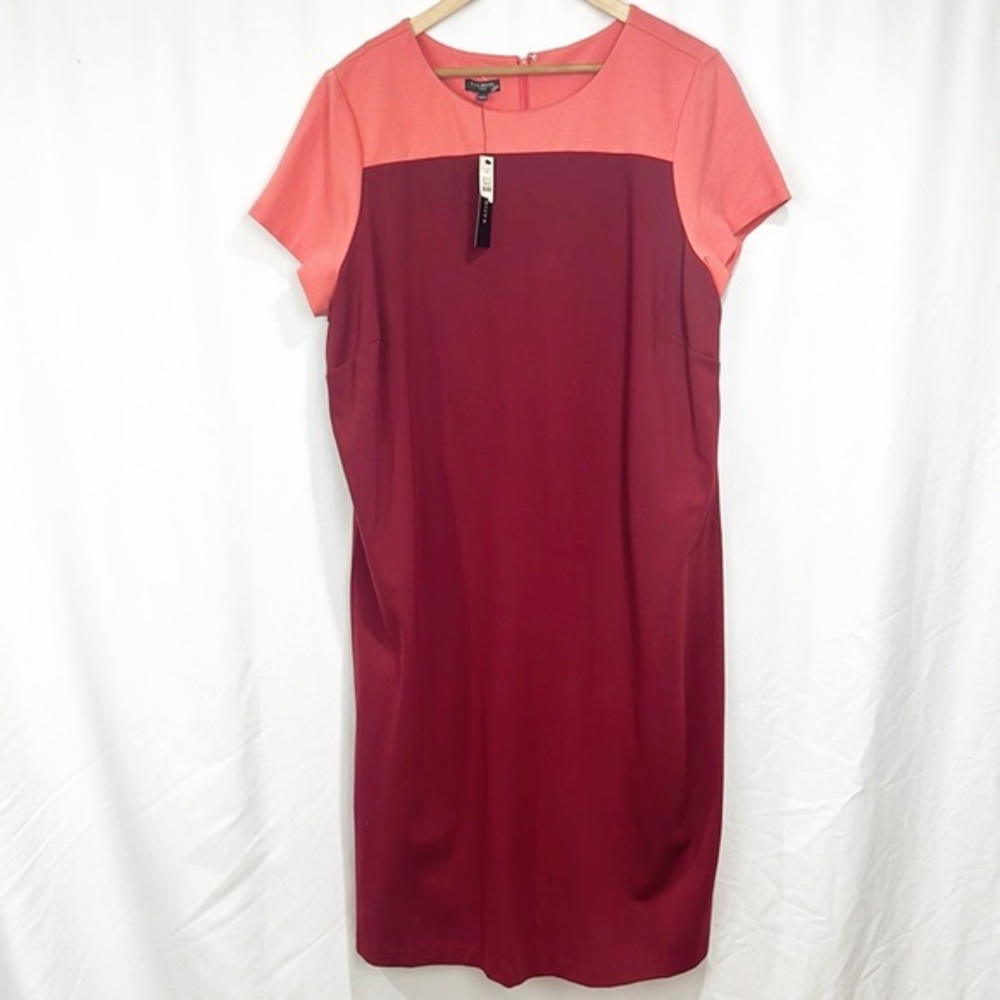 Talbot's Women's Colorblock Sheath Dress Size 20W Coral Pink & Burgundy Red NWT
